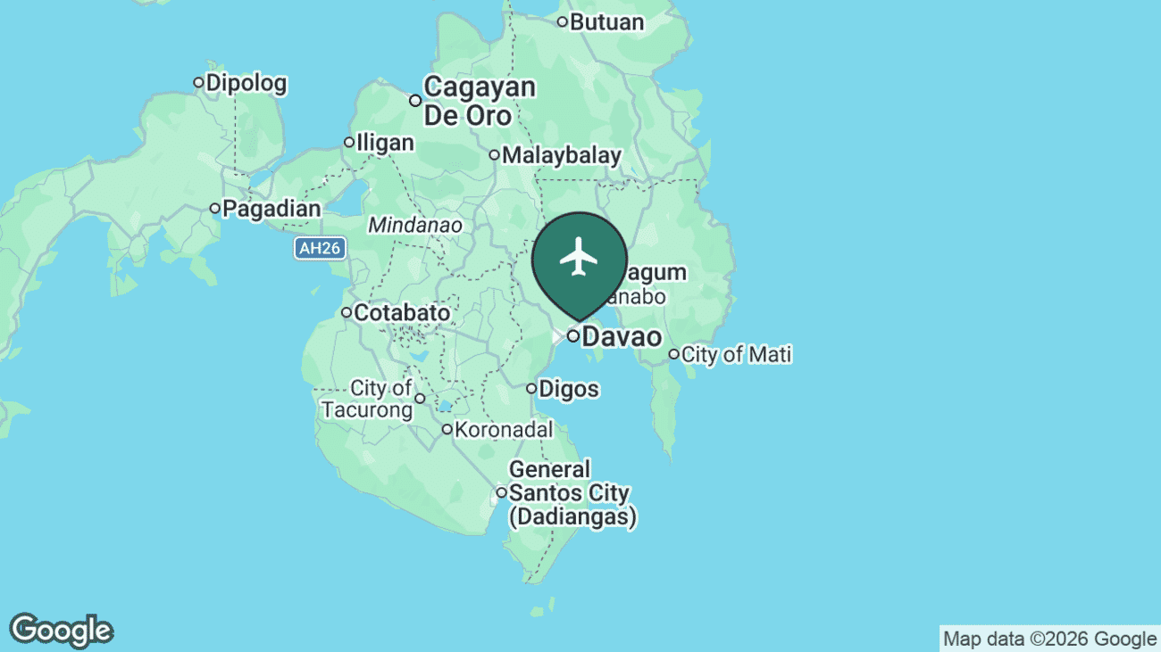 Map showing the location of Francisco Bangoy International – Davao (DVO) in the Philippines