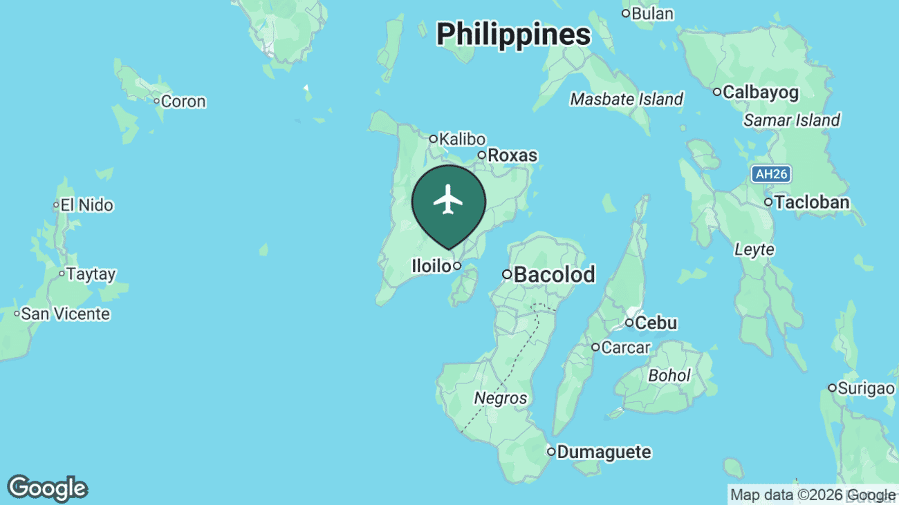 Map showing the location of Iloilo International (ILO) in the Philippines