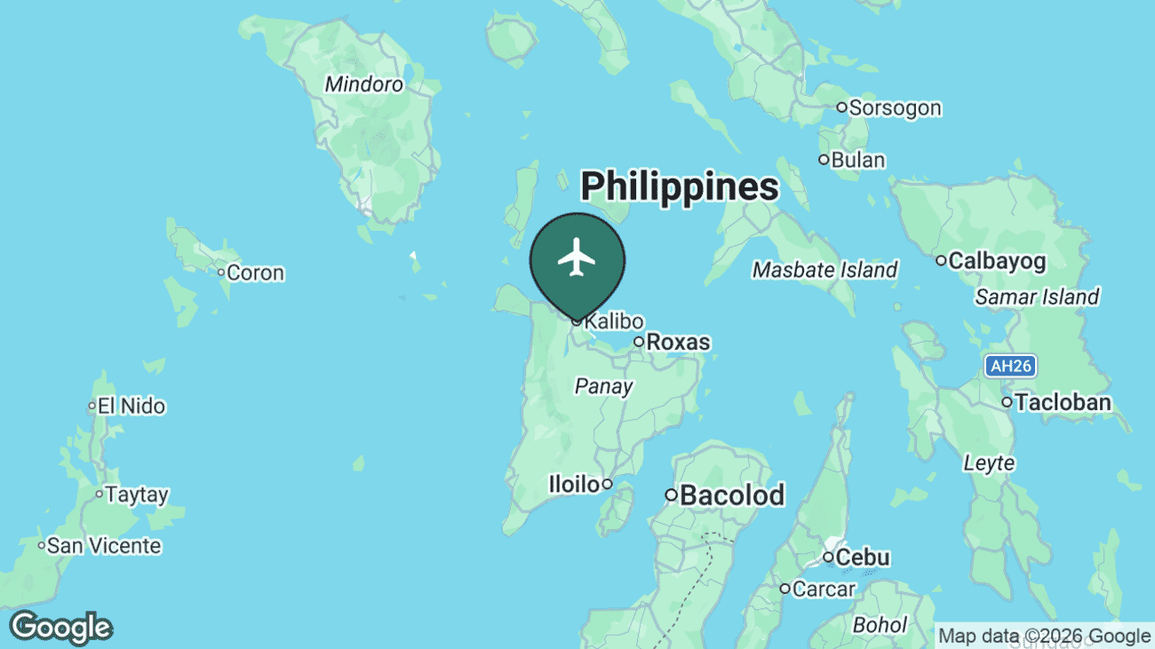 Map showing the location of Kalibo International (KLO) in the Philippines
