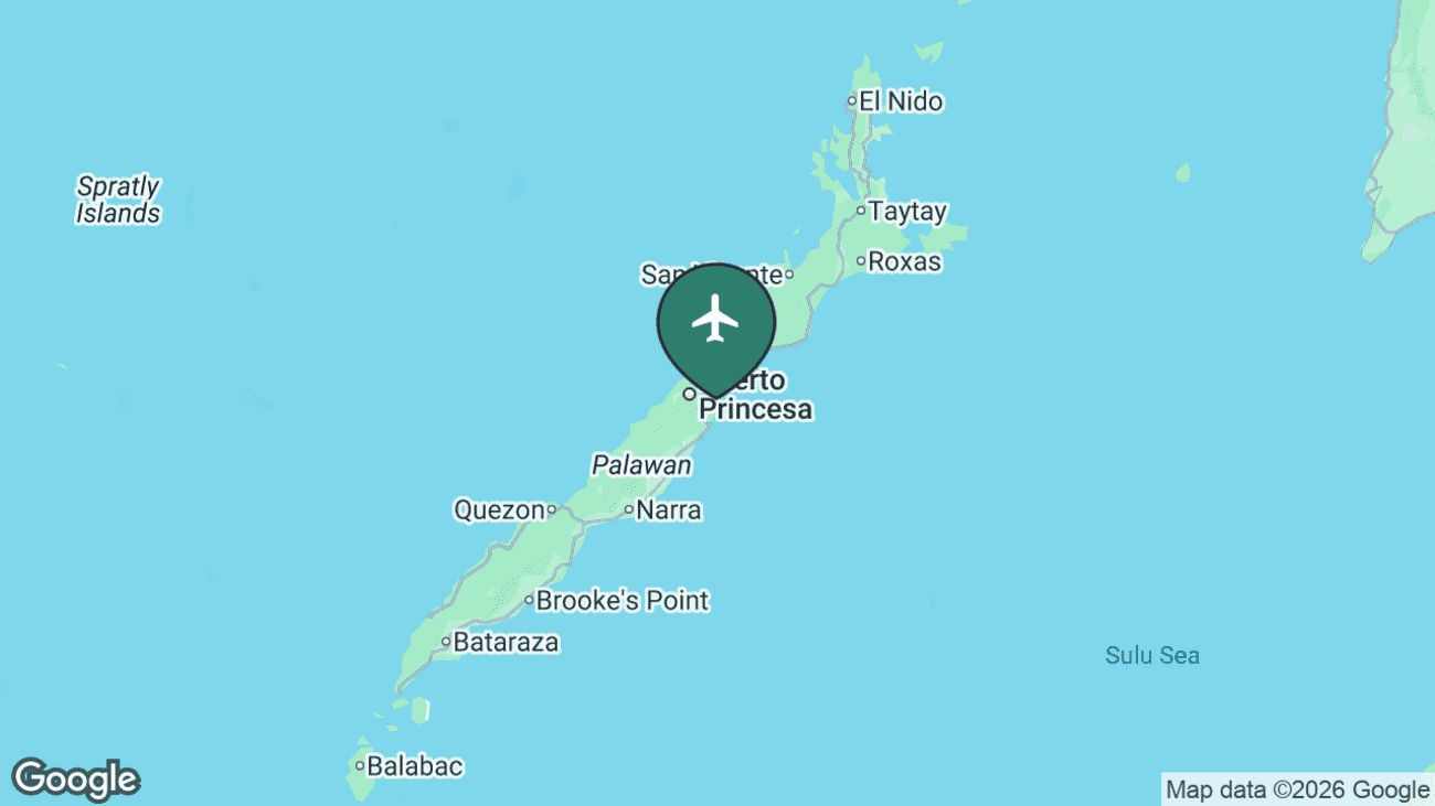Map showing the location of Puerto Princesa International (PPS) in the Philippines