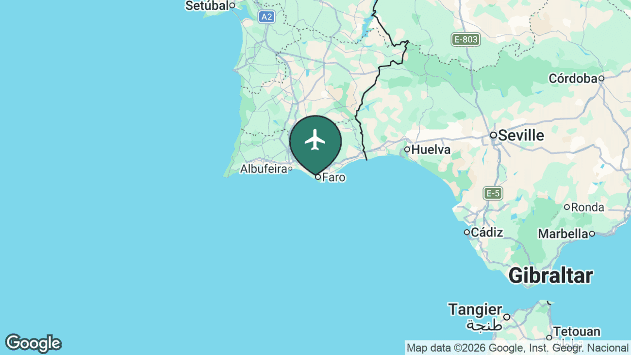 Map showing the location of Faro Airport (FAO) in Portugal