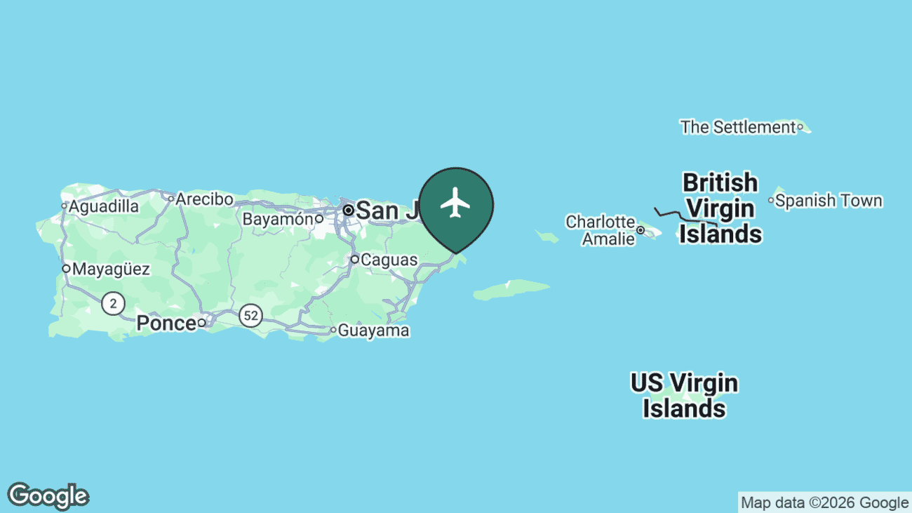 Map showing the location of José Aponte de la Torre Airport (NRR) at Ceiba on the east coast of Puerto Rico