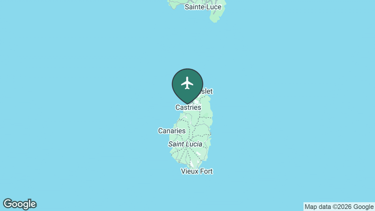 Map showing the location of George F. L. Charles Airport (SLU) beside the capital Castries in the north of Saint Lucia
