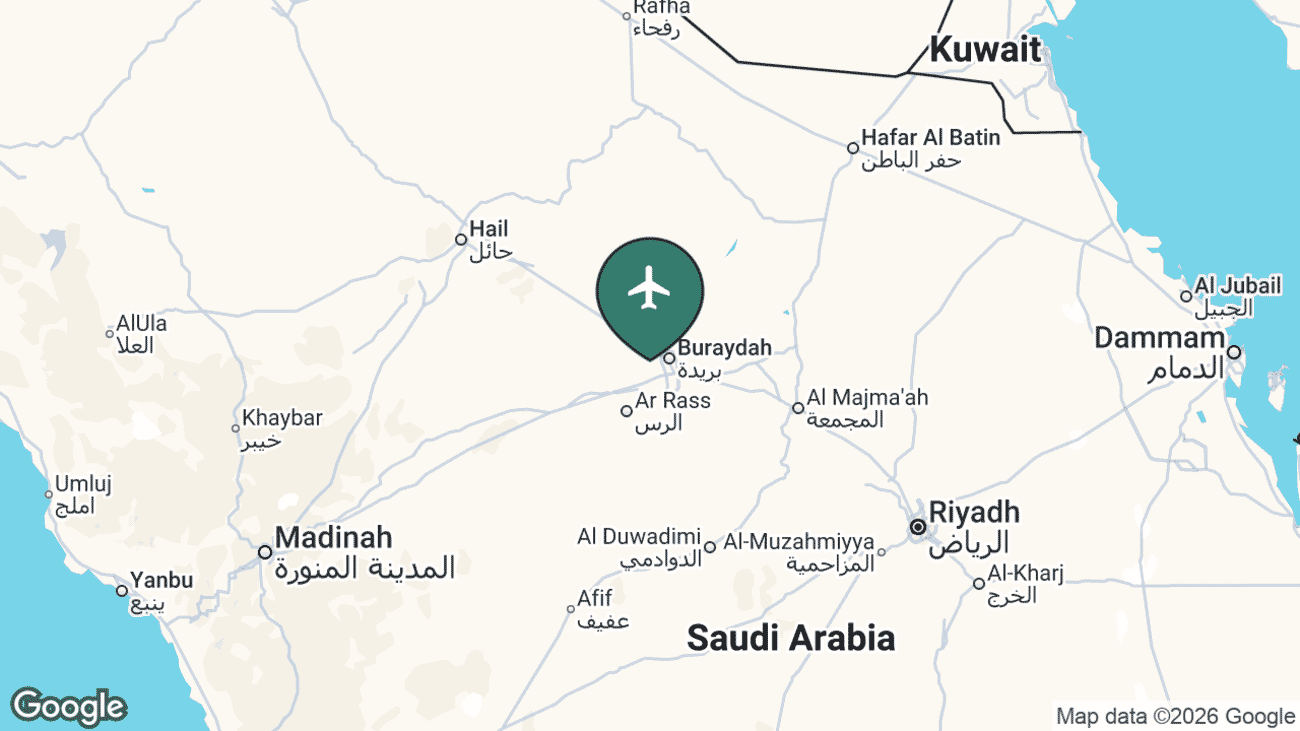 Map showing the location of Prince Nayef bin Abdulaziz Regional Airport (ELQ) in Saudi Arabia