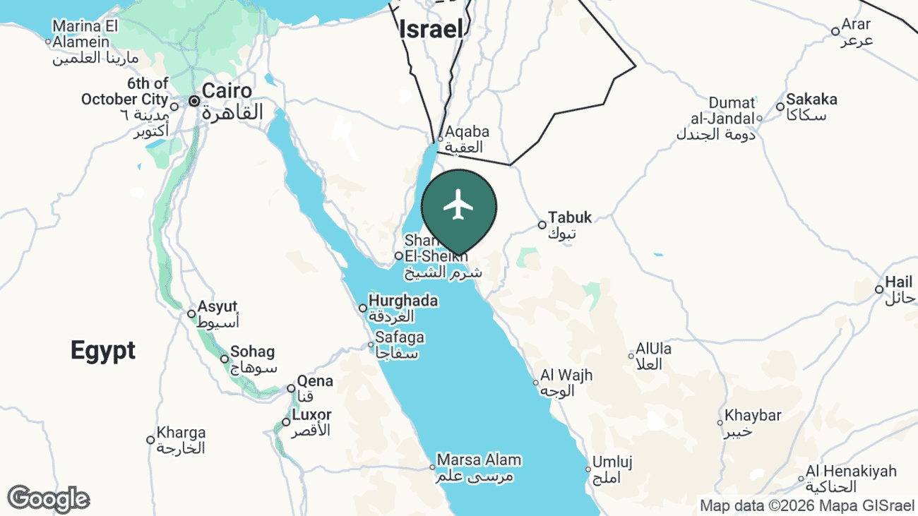 Map showing the location of NEOM Bay Airport (NUM) in Saudi Arabia