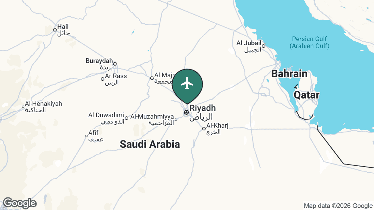 Map showing the location of King Khalid International Airport (RUH) in Saudi Arabia