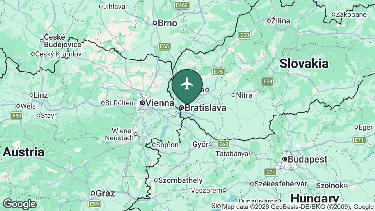 Map showing the location of Bratislava M. R. Štefánik Airport (BTS) in western Slovakia