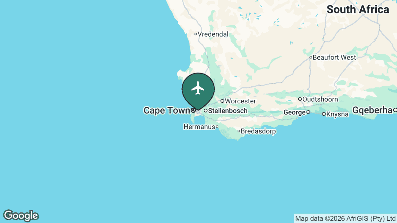 Map showing the location of Cape Town Airport (CPT) in South Africa