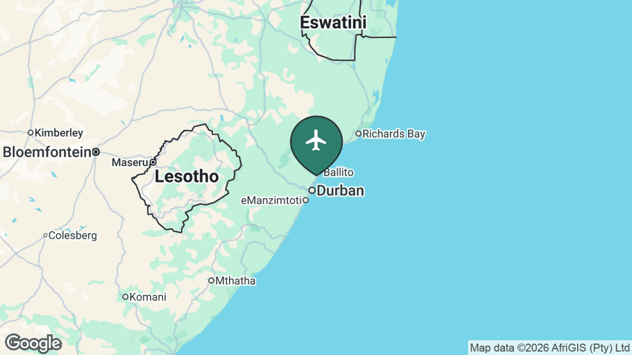 Map showing the location of Durban — King Shaka Airport (DUR) in South Africa