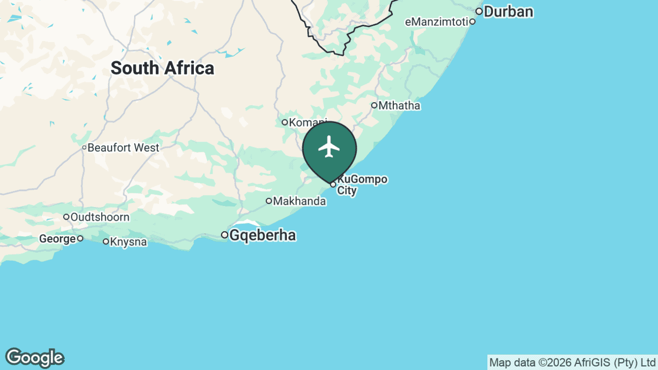 Map showing the location of East London — King Phalo Airport (ELS) in South Africa