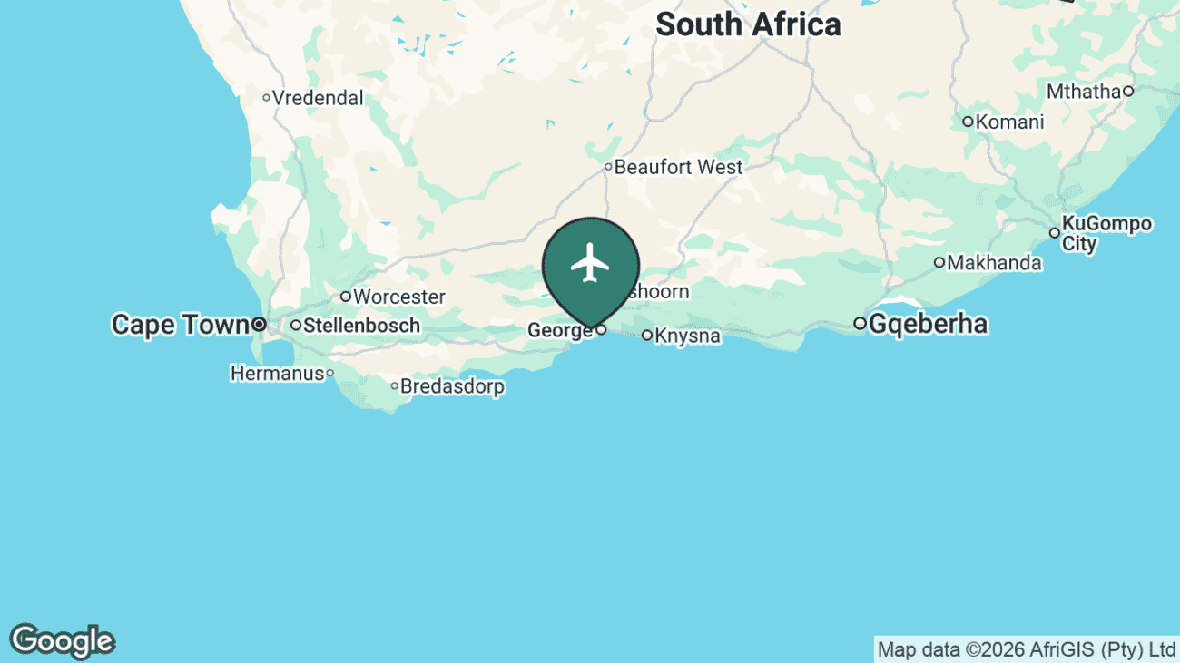 Map showing the location of George Airport (GRJ) in South Africa