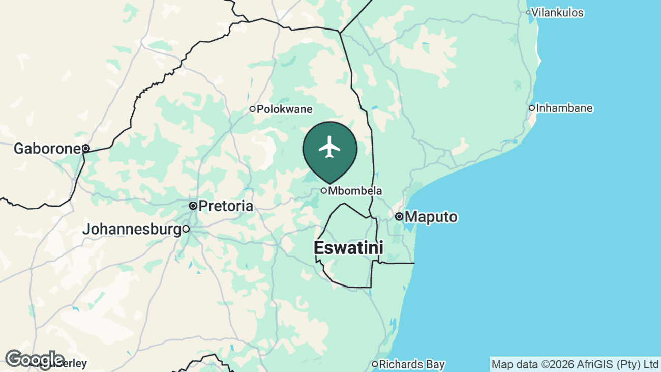 Map showing the location of Nelspruit — Kruger Mpumalanga Airport (MQP) in South Africa