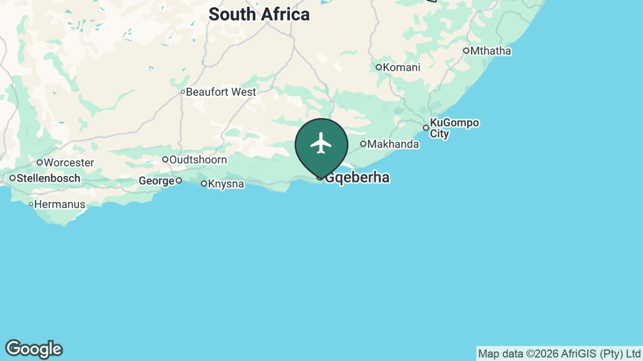 Map showing the location of Gqeberha — Chief Dawid Stuurman Airport (PLZ) in South Africa