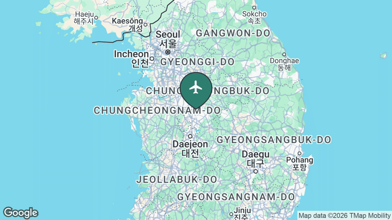 Map showing the location of Cheongju (CJJ) in South Korea