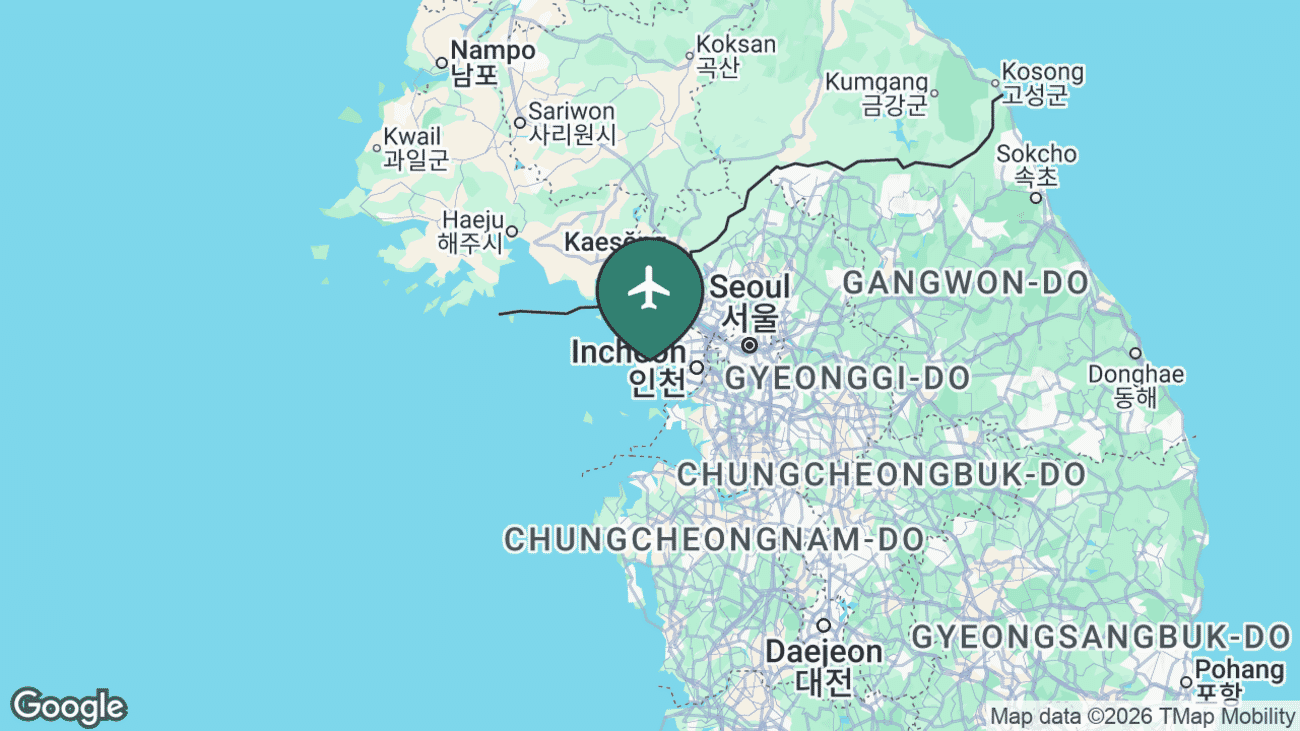 Map showing the location of Incheon (ICN) in South Korea