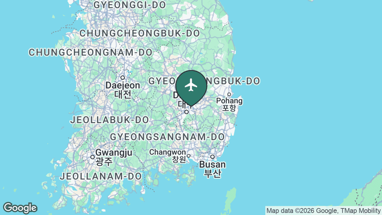 Map showing the location of Daegu (TAE) in South Korea