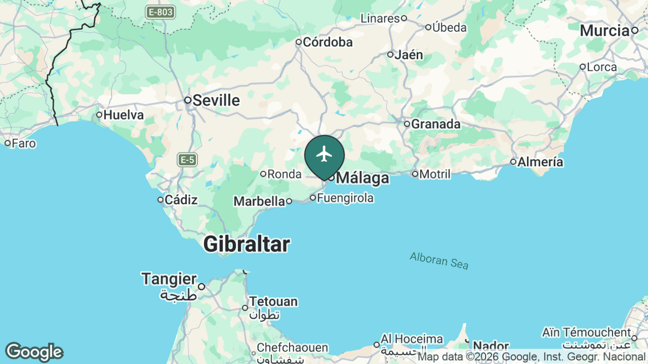 Map showing the location of Málaga-Costa del Sol Airport (AGP) near Málaga, Spain