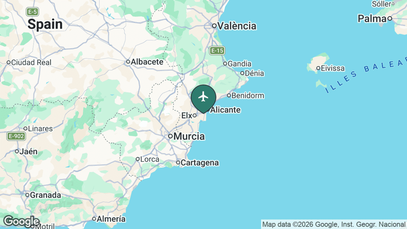 Map showing the location of Alicante-Elche Miguel Hernández Airport (ALC) near Alicante, Spain