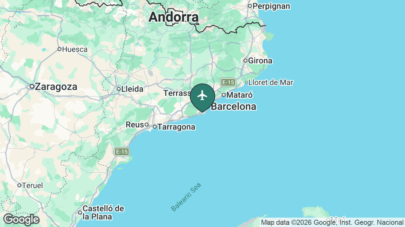 Map showing the location of Josep Tarradellas Barcelona-El Prat Airport (BCN) near Barcelona, Spain