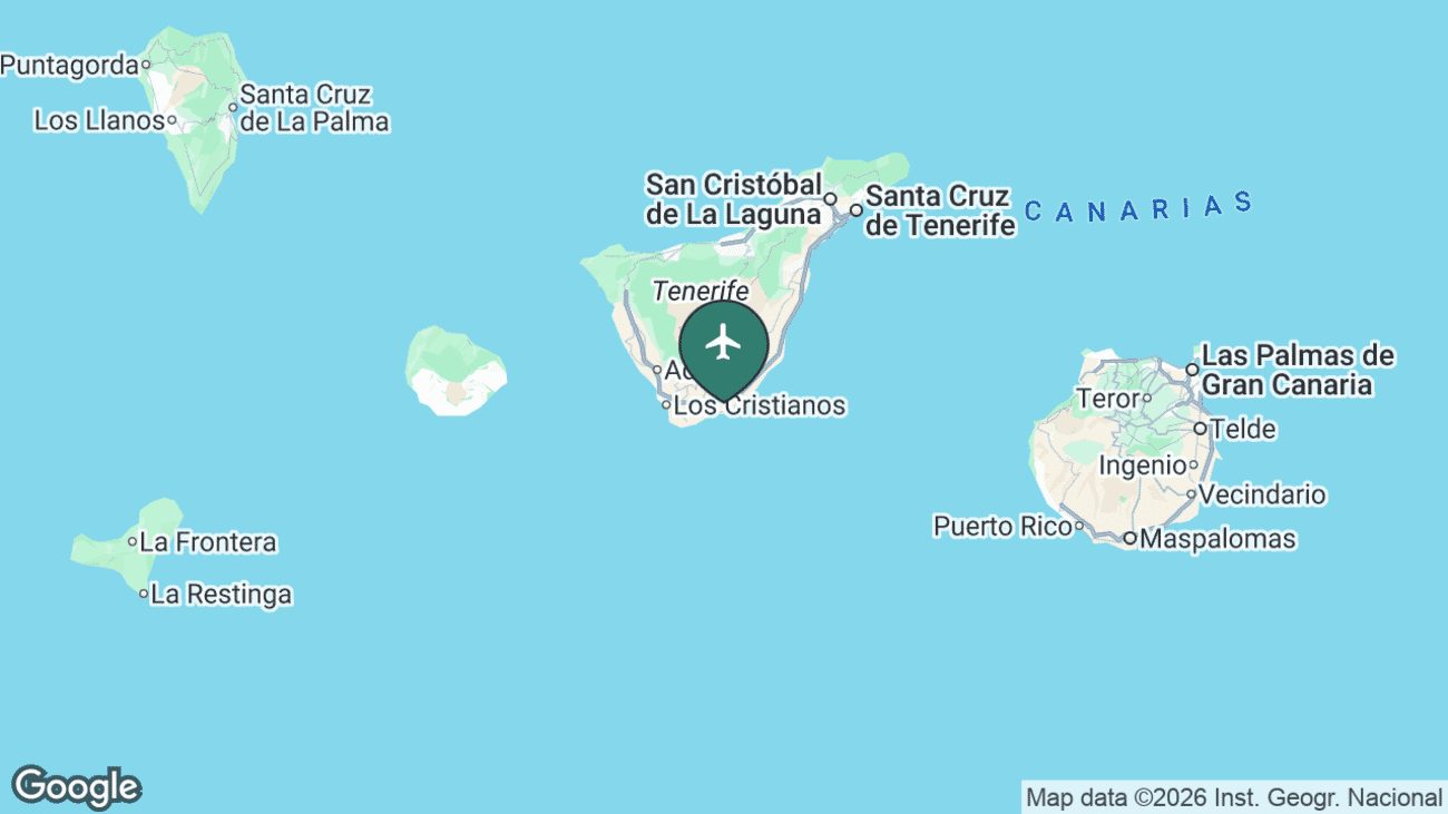 Map showing the location of Tenerife Sur Airport (TFS) near Tenerife, Spain