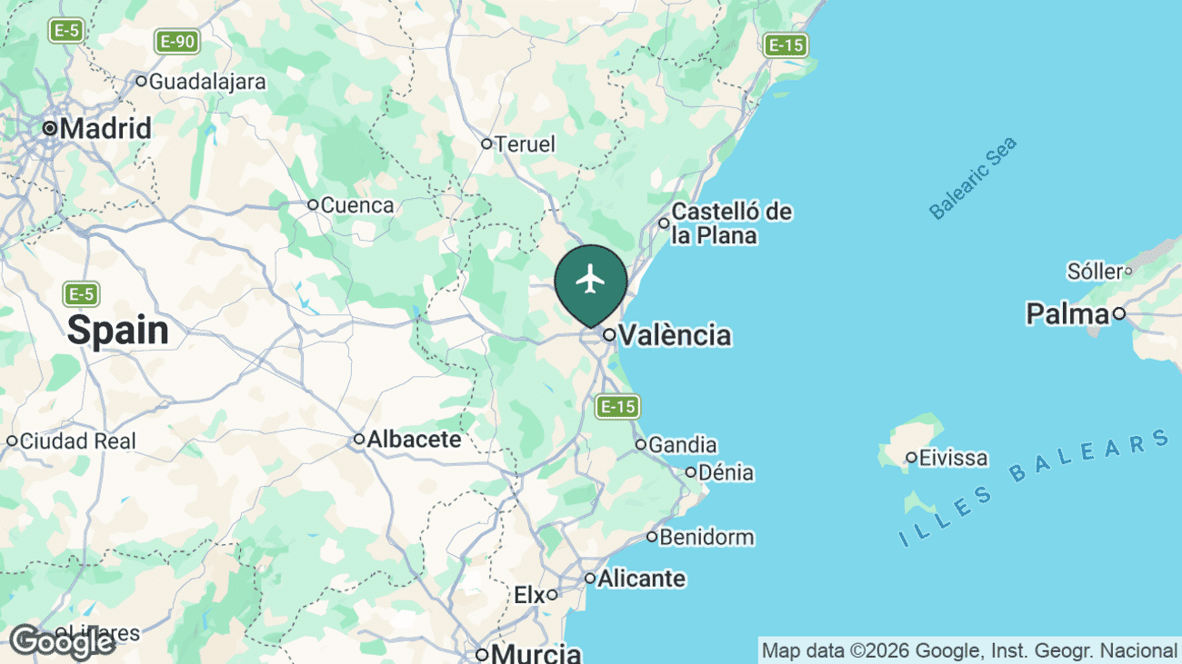Map showing the location of Valencia Airport (VLC) near Valencia, Spain
