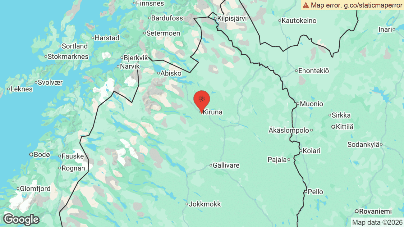 Map showing the location of Kiruna Airport (KRN) in Swedish Lapland, far northern Sweden