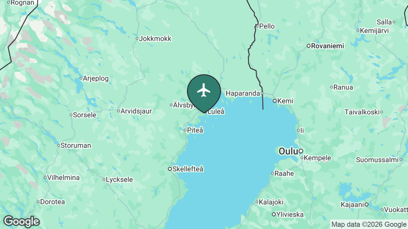 Map showing the location of Luleå Airport (LLA) in northern Sweden
