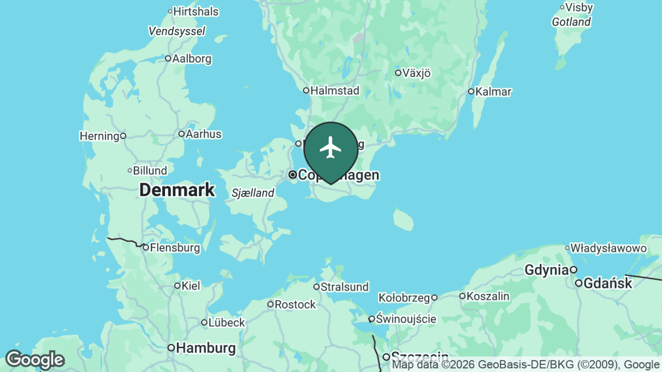 Map showing the location of Malmö Airport (MMX) southeast of Malmö, Sweden