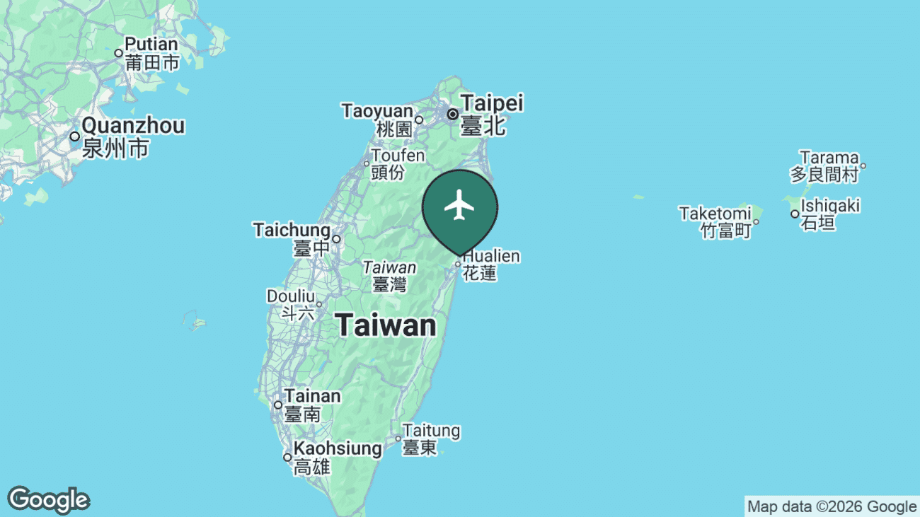 Map showing the location of Hualien Airport (HUN) in Taiwan