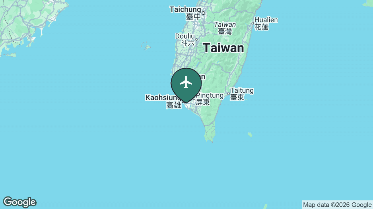 Map showing the location of Kaohsiung Airport (KHH) in Taiwan