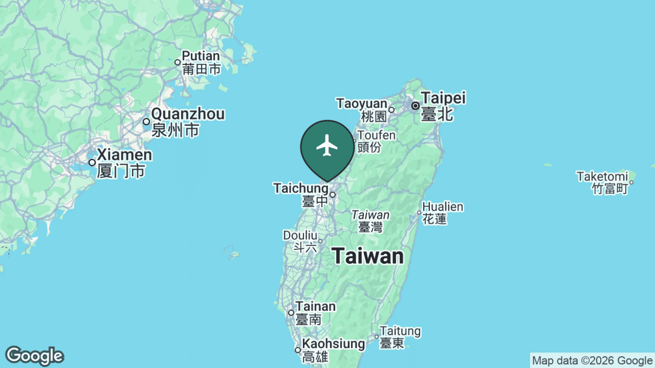Map showing the location of Taichung Airport (RMQ) in Taiwan