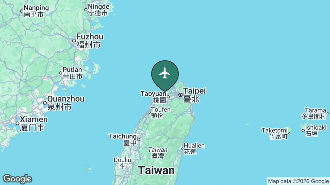 Map showing the location of Taoyuan Airport (TPE) in Taiwan