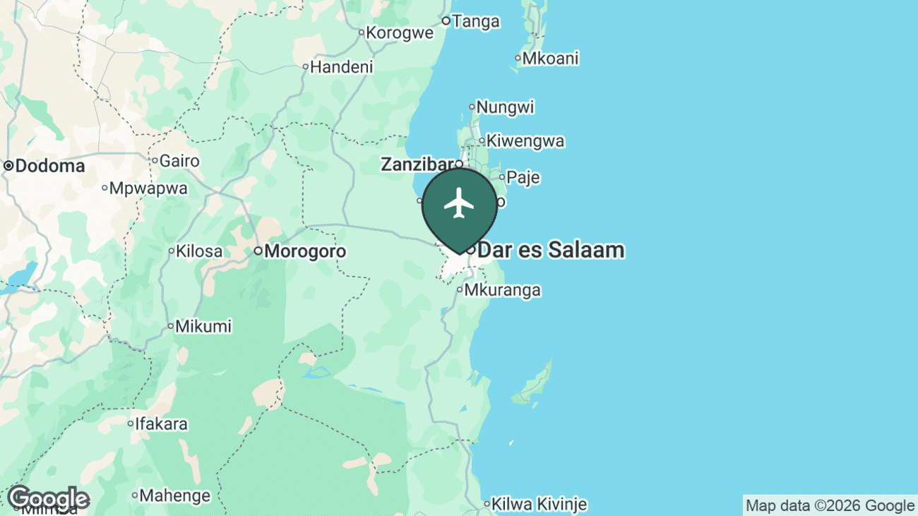 Map showing the location of Dar es Salaam Airport (DAR) in Tanzania