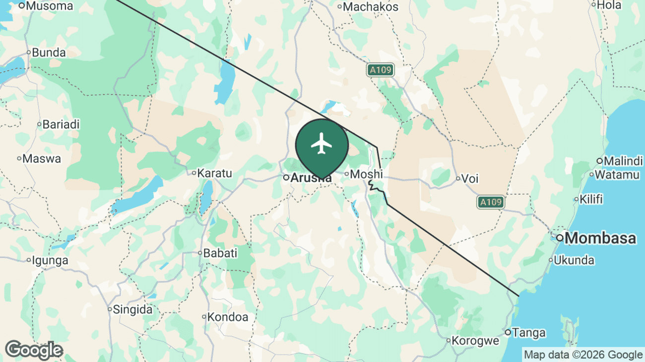 Map showing the location of Kilimanjaro Airport (JRO) in Tanzania