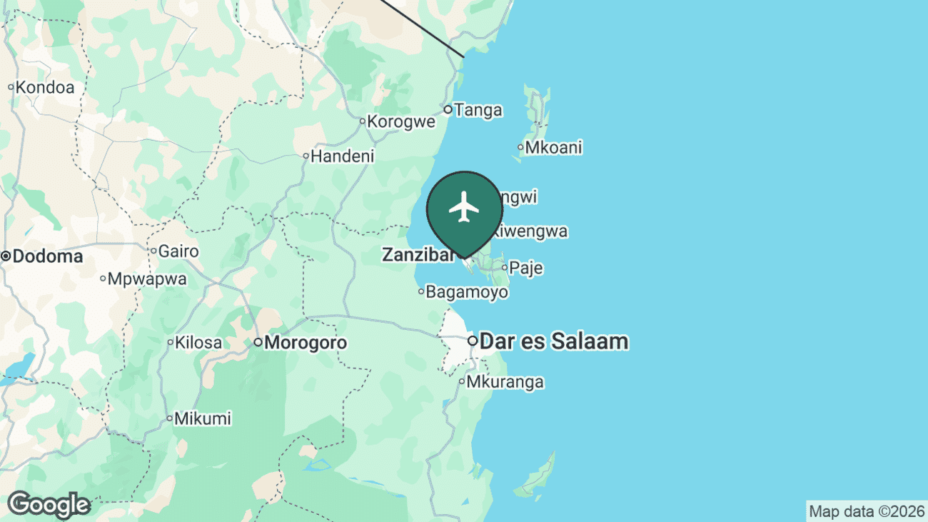 Map showing the location of Zanzibar Airport (ZNZ) in Tanzania