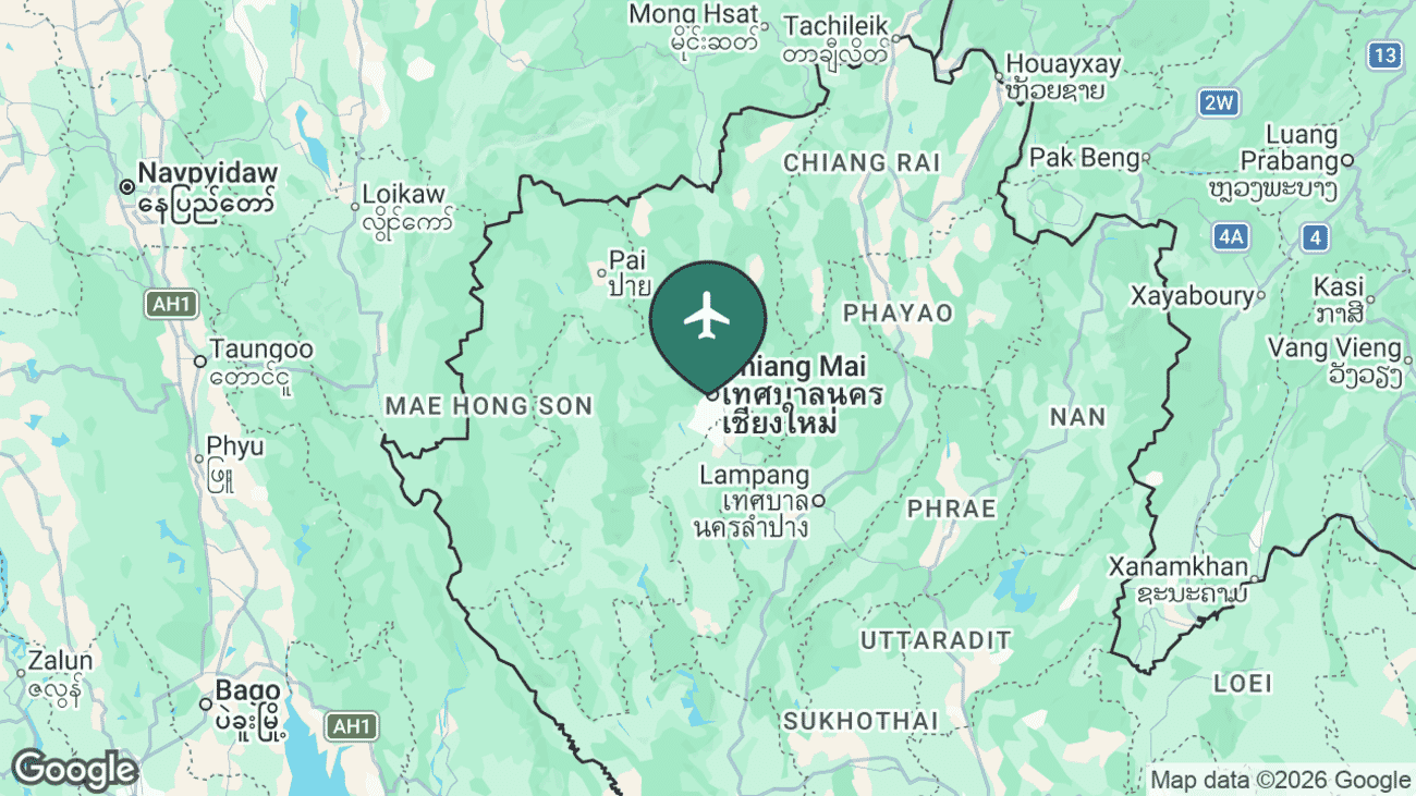 Locator map showing Chiang Mai International Airport in northern Thailand
