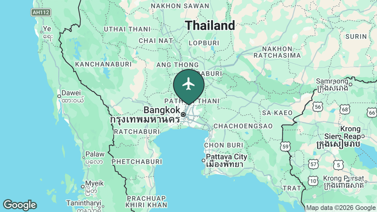 Locator map showing Don Mueang Airport north of Bangkok