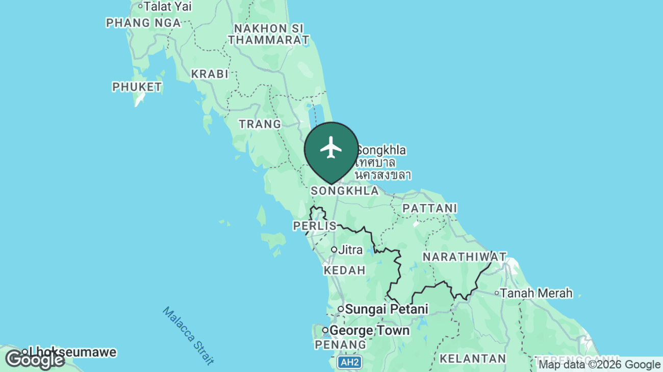 Locator map showing Hat Yai International Airport in southern Thailand