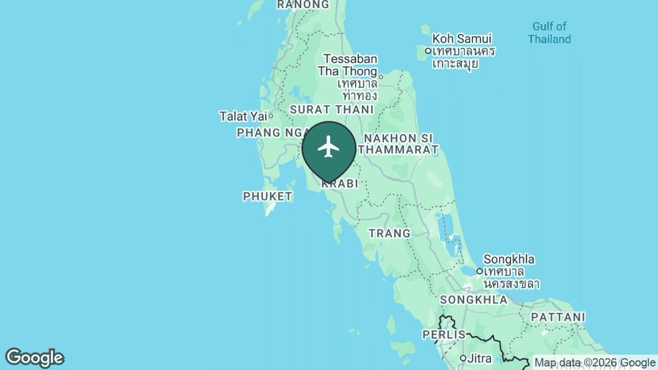 Locator map showing Krabi Airport on Thailand’s Andaman coast