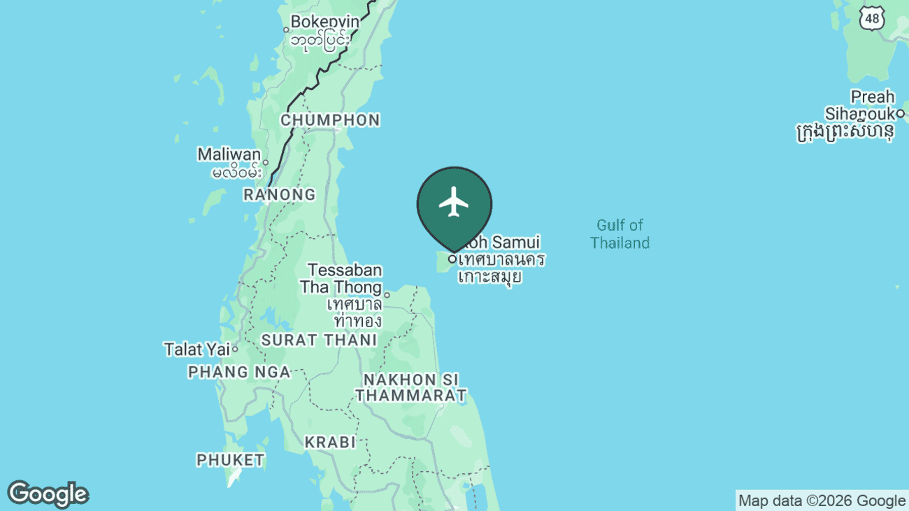 Locator map showing Samui Airport in the Gulf of Thailand