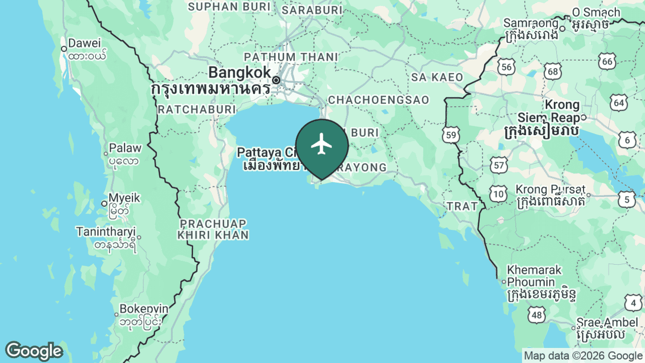 Locator map showing U-Tapao Airport near Pattaya and Rayong