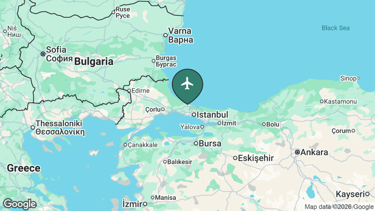 Map showing the location of Istanbul Airport in Turkey