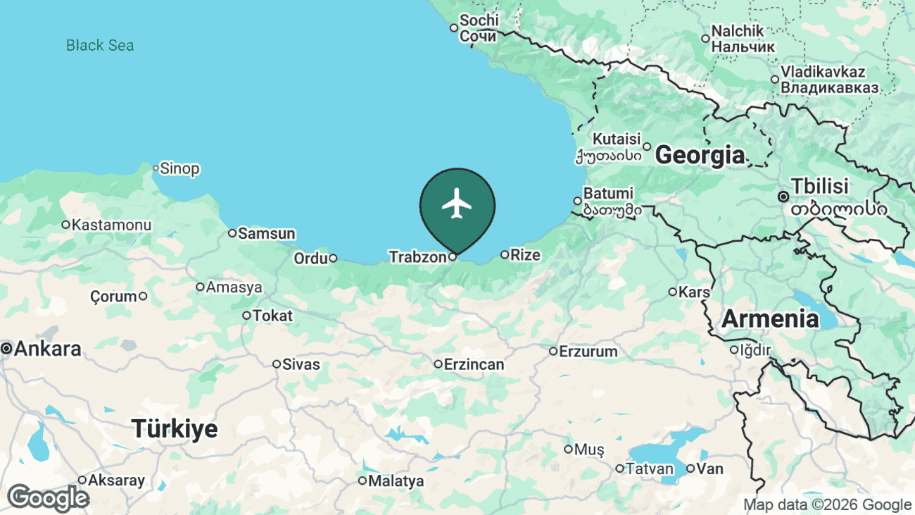 Map showing the location of Trabzon in Turkey