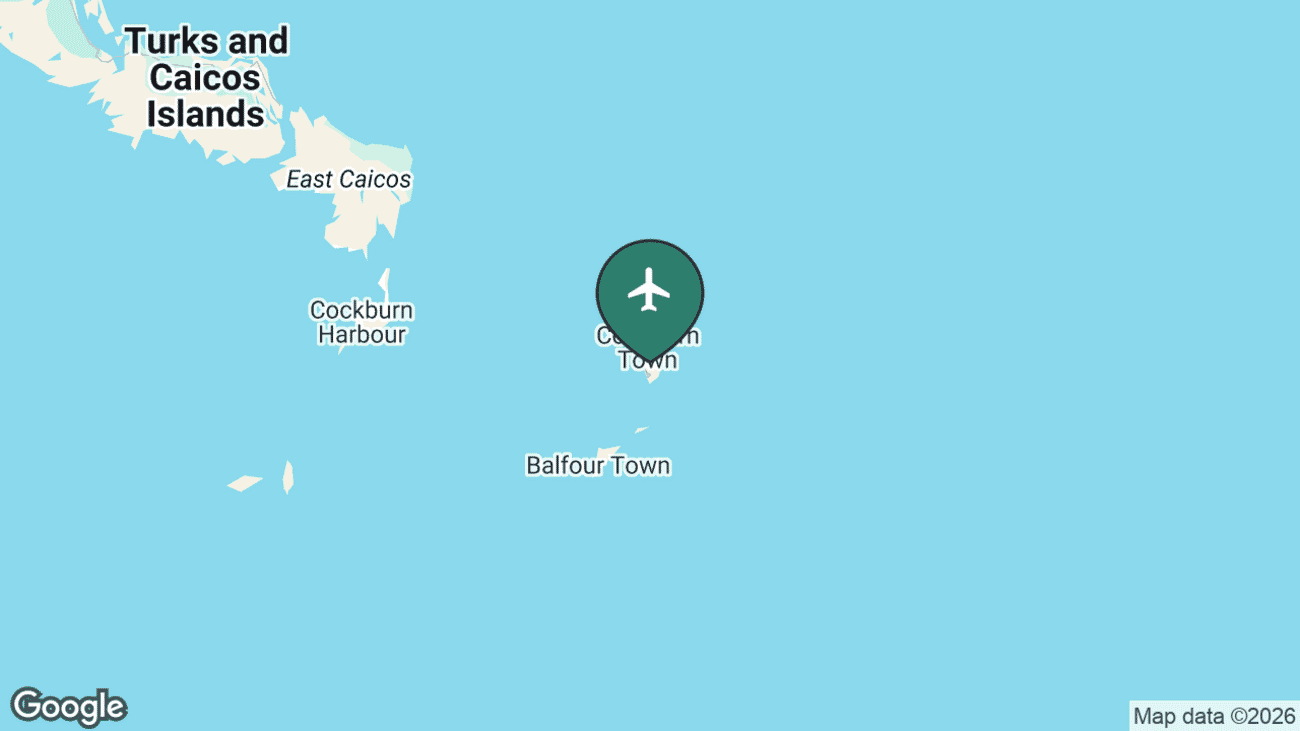 Map showing the location of JAGS McCartney International Airport (GDT) on Grand Turk in the eastern Turks Islands