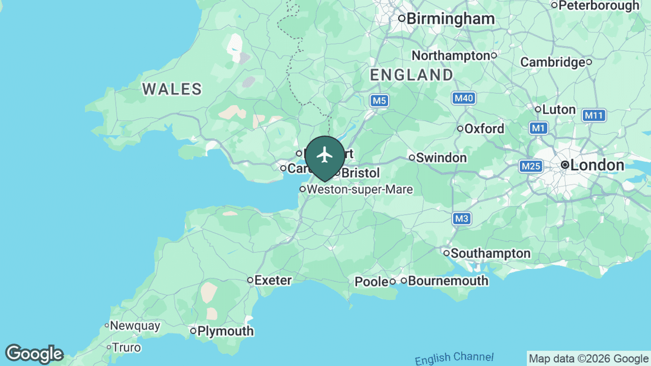 Map showing the location of Bristol Airport (BRS) near Bristol
