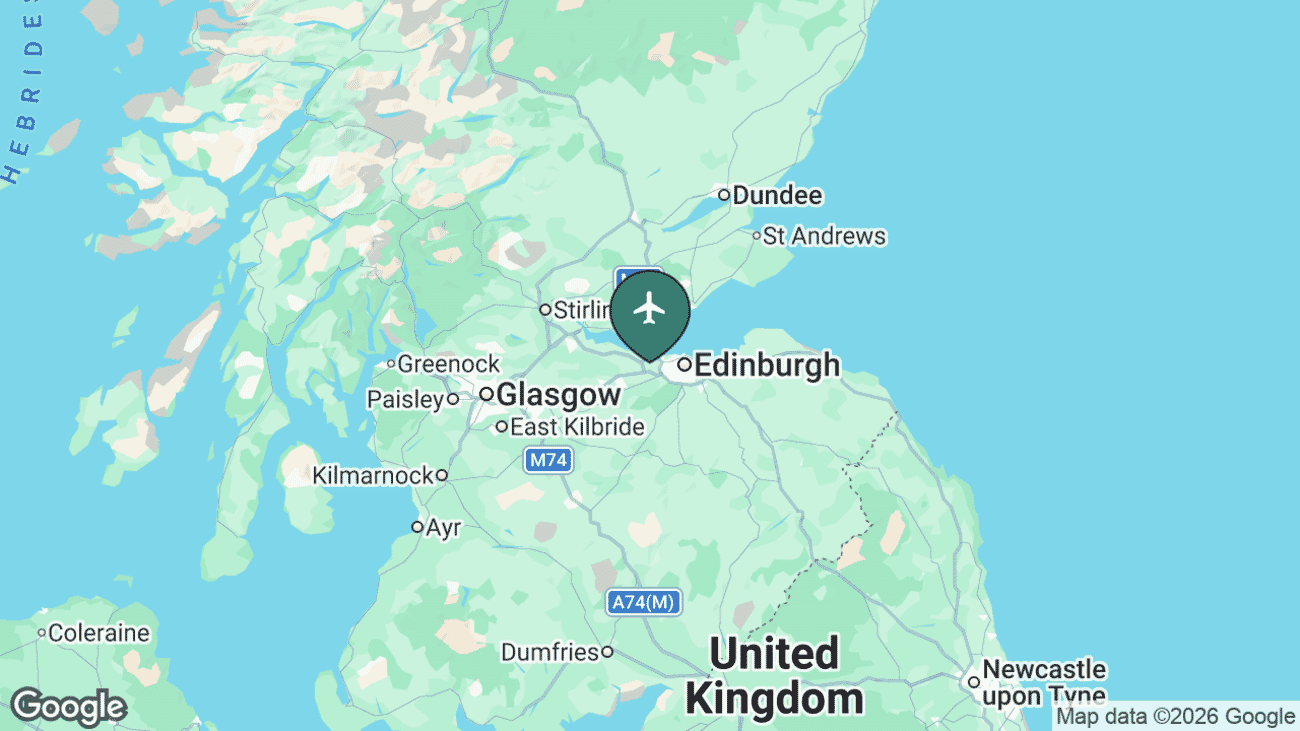 Map showing the location of Edinburgh Airport (EDI) near Edinburgh