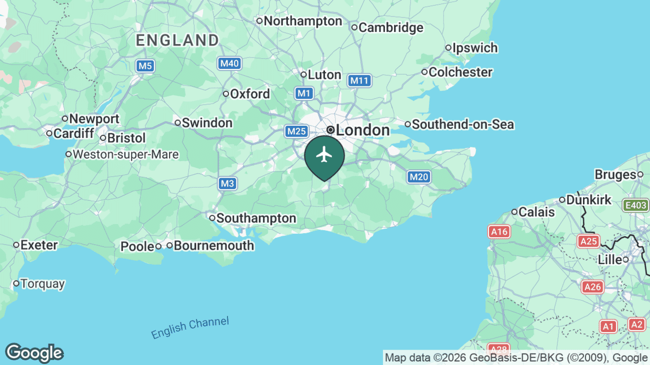 Map showing the location of London Gatwick Airport (LGW) near London