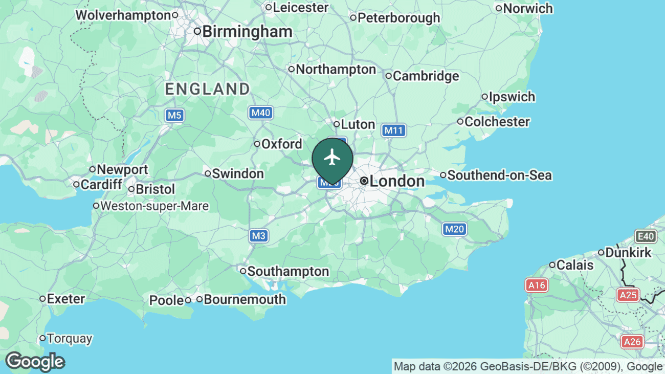 Map showing the location of London Heathrow Airport (LHR) near London