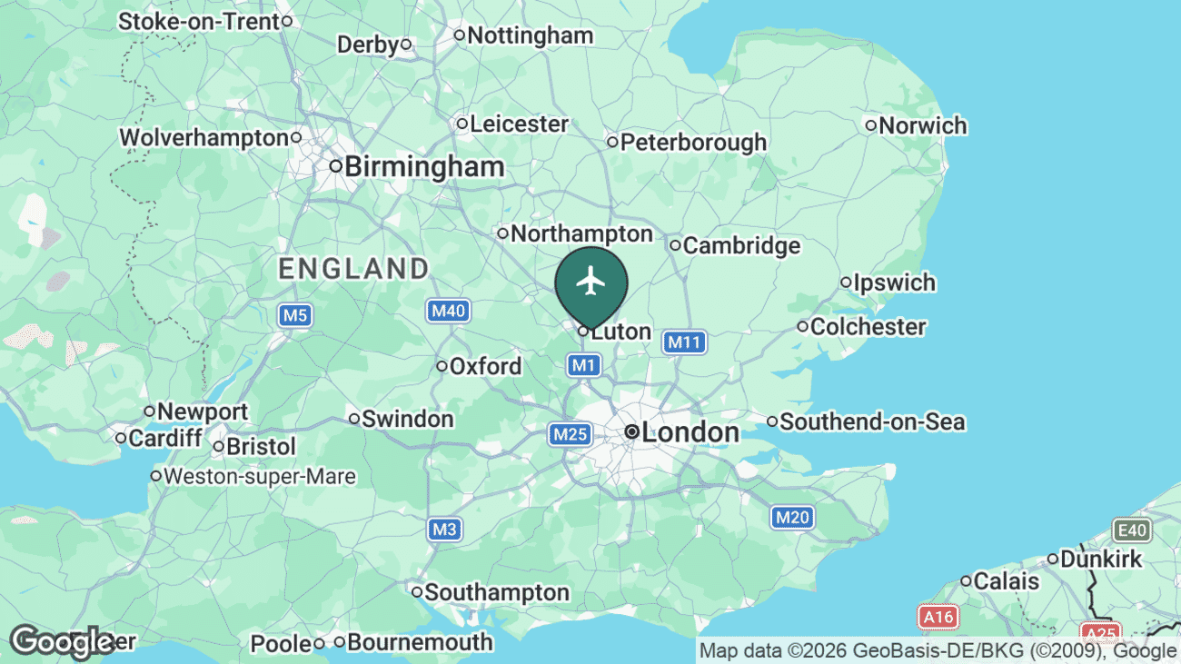 Map showing the location of London Luton Airport (LTN) near London