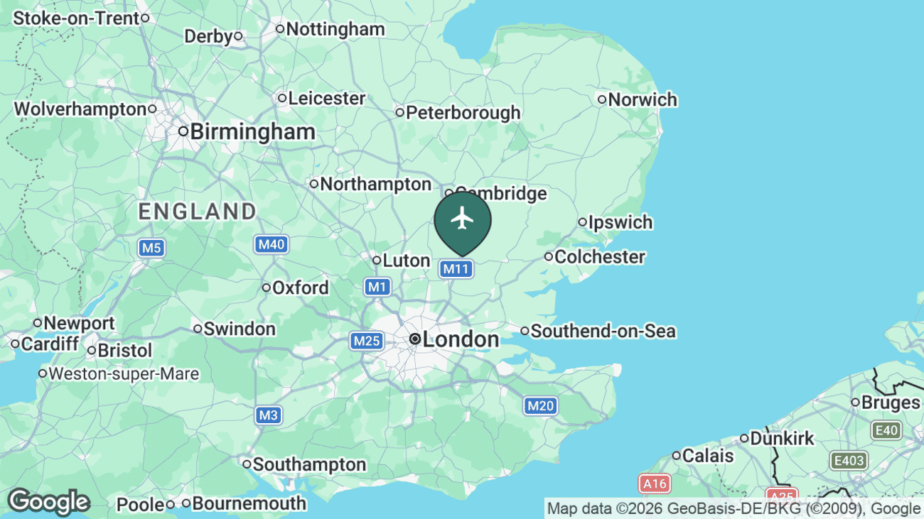 Map showing the location of London Stansted Airport (STN) near London